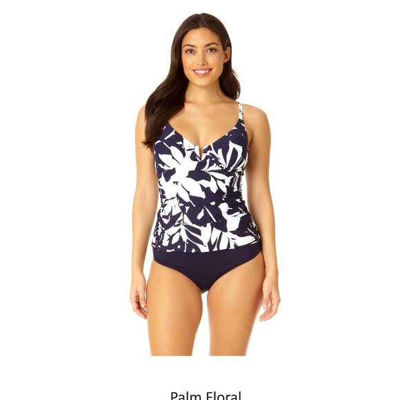 NWoT Anne Cole Women Shirred Bandeau Tankini Top Multicolor Size XS-L $70 LLL432 - Picture 3 of 4